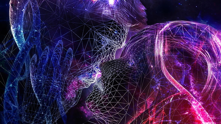 man and woman 3D LED kissing digital wallpaper, fantasy art, abstract