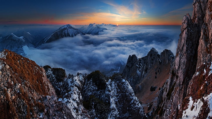 aerial photo of clouds and mountains during daytime, nature, landscape