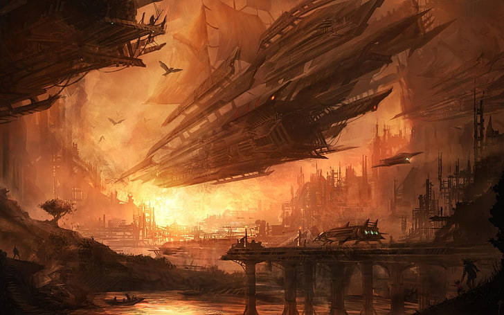 brown movie wallpaper, airships, science fiction, fantasy art