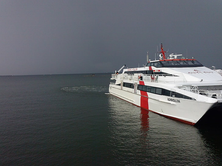 white and red cruise ship on ocean, sea, vehicle, nautical vessel