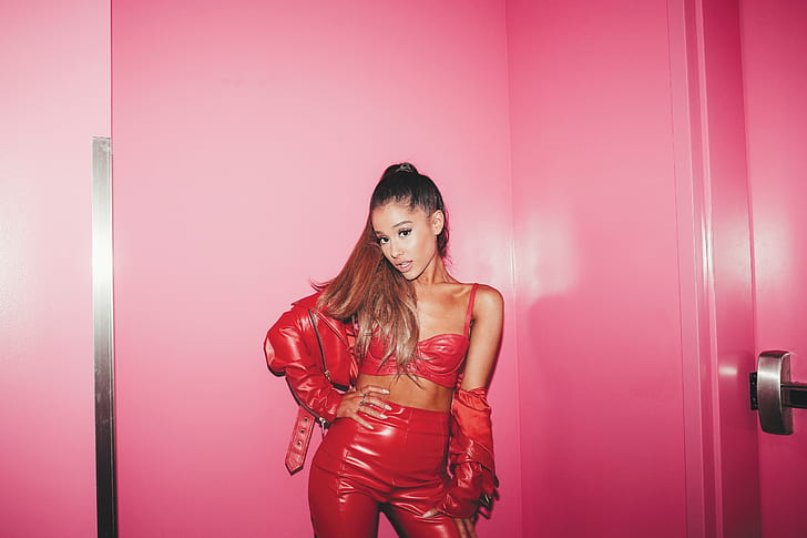 Ariana Grande, pink, women, leather, HD wallpaper