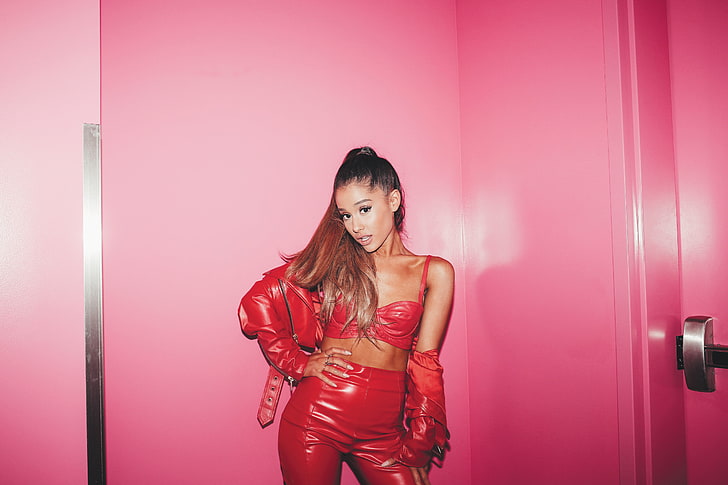 women, Ariana Grande, leather, pink, one person, young adult, HD wallpaper