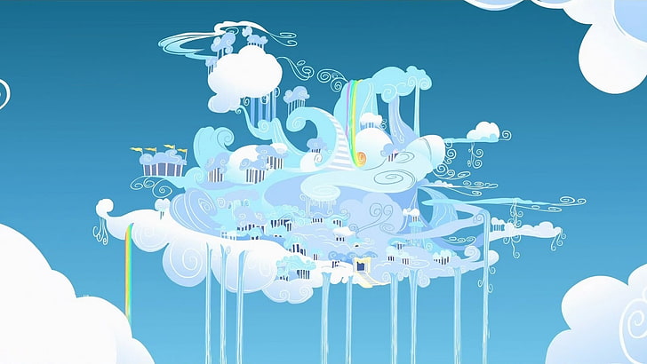 cloud city digital wallpaper, fantasy art, My Little Pony, blue