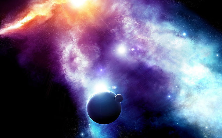 planet and purple nebula wallpaper, space, space art, sky, astronomy