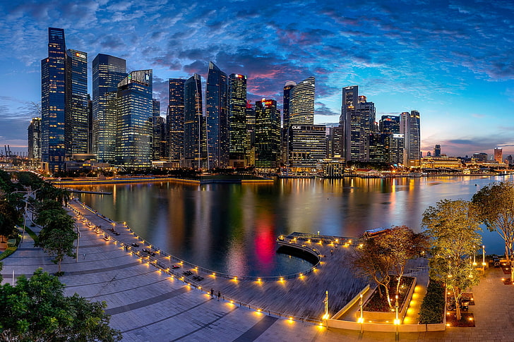 lights, the evening, Singapore, megapolis, Marina Bay, HD wallpaper