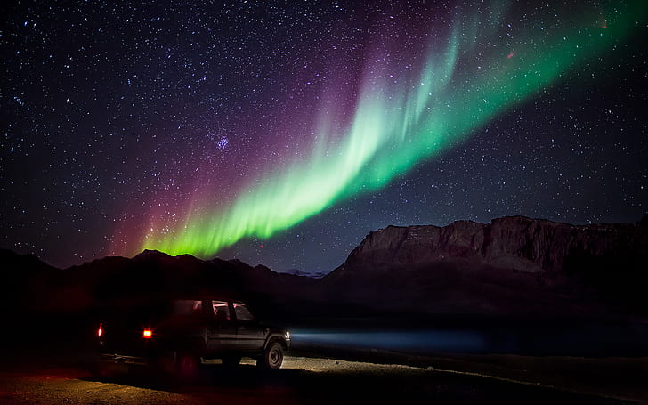 Aurora Borealis Northern Lights Night Truck Stars HD, nature, HD wallpaper