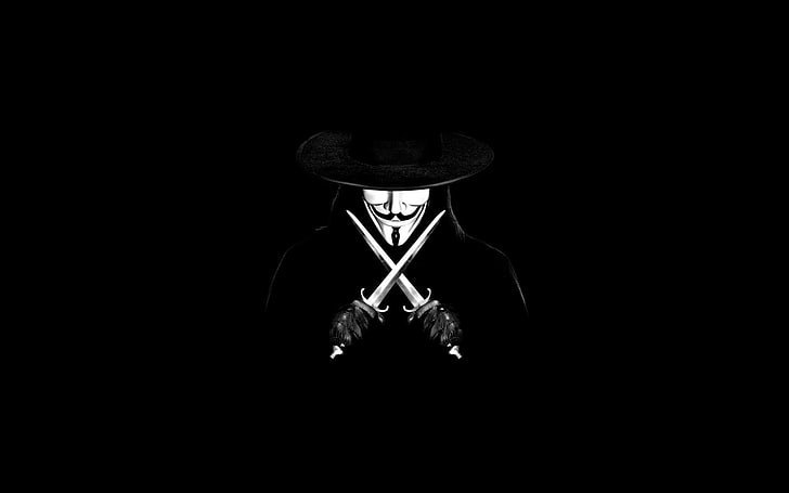 V for Vendetta, black, copy space, black background, studio shot, HD wallpaper