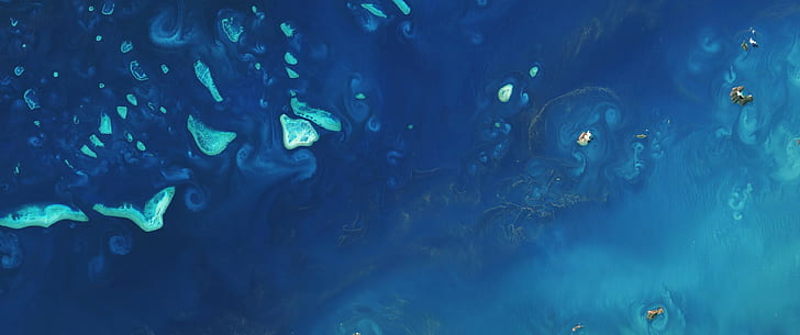 ultrawide astrophotography space blue, underwater, sea, fish, HD wallpaper