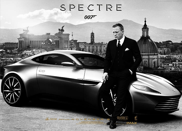 car, monochrome, Aston Martin, 007, Daniel Craig, James Bond