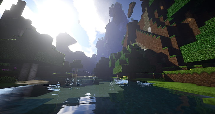 Minecraft gameplay, render, screen shot, lake, building exterior