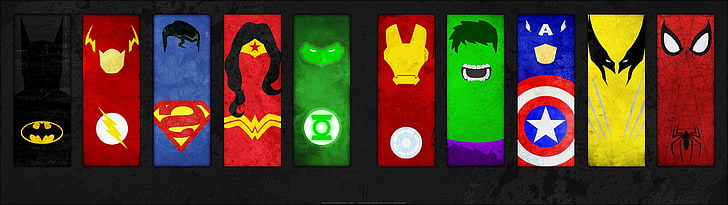 Batman, DC Comics, Green Lantern, hulk, Iron man, Multiple Display