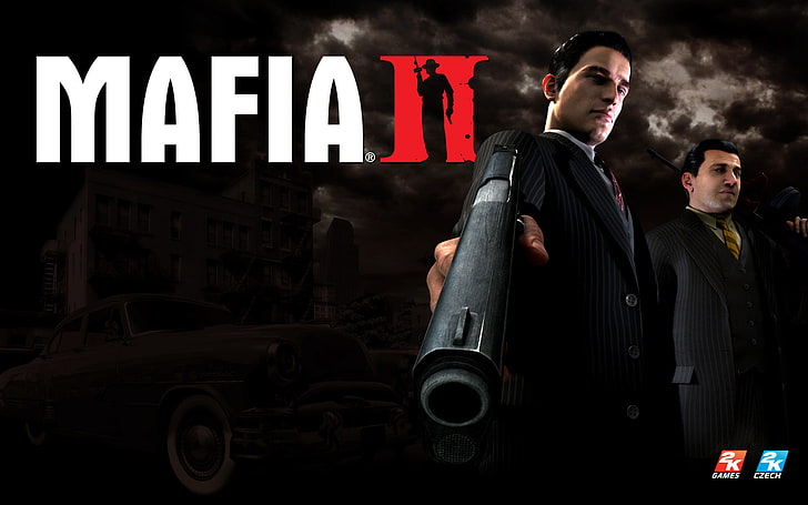 Mafia 2 game wallpaper, machine, gun, Vito Scaletta, men, people