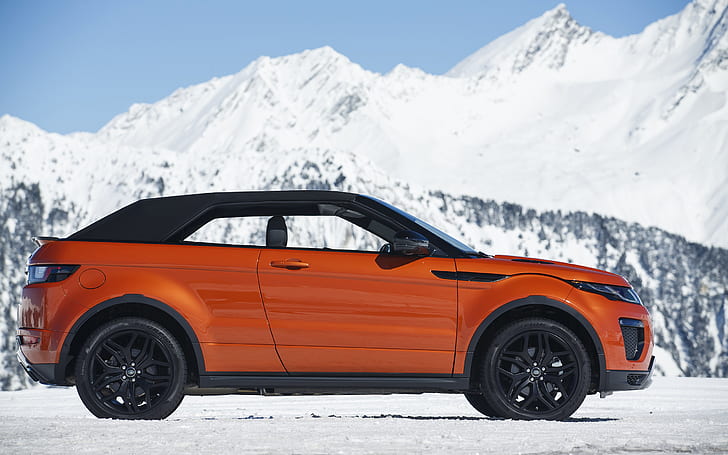 Range Rover Evoque, Convertible, car, vehicle, snow, mountains