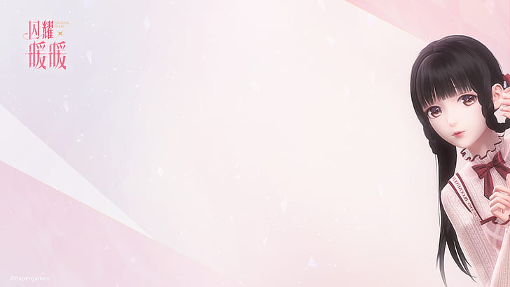 nikki, shining nikki, anime girls, dark hair, simple background, HD wallpaper