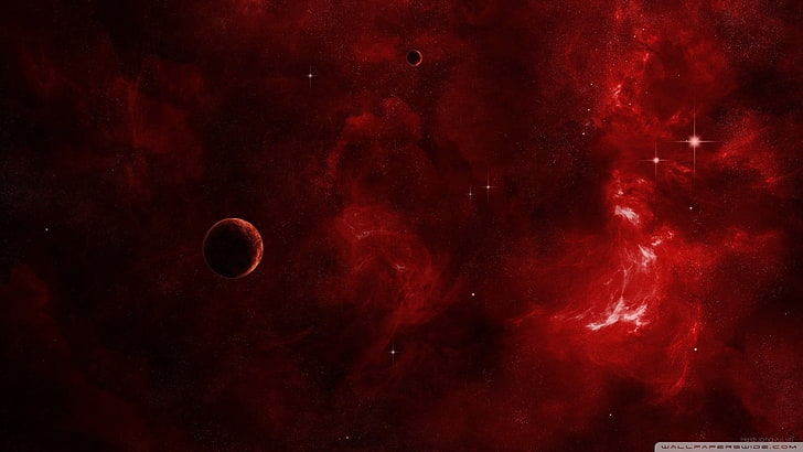 red moon, space art, planet, digital art, sky, astronomy, star - space, HD wallpaper