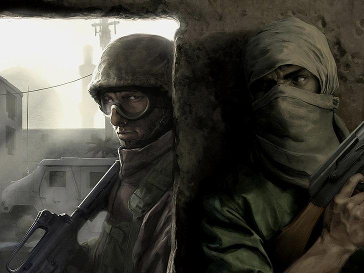 game application wallpape, weapons, war, soldiers, around the corner, HD wallpaper