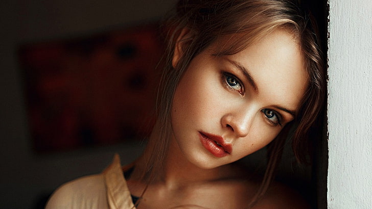 woman's face, women, model, blonde, long hair, Anastasia Scheglova, HD wallpaper
