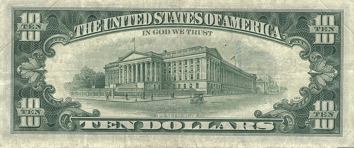 10 U.S. dollar banknote, money, ten, 10 dollars, architecture