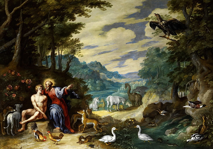 picture, mythology, Jan Brueghel the younger, In The Garden Of Eden, HD wallpaper