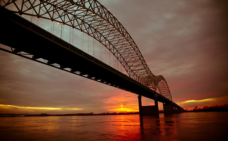 Up And Over The Mighty Mississippi, silhouette of suspension bridge, HD wallpaper