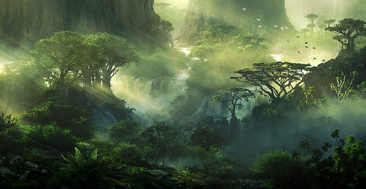 Fantasy, Landscape, Forest, Green, Tree, HD wallpaper