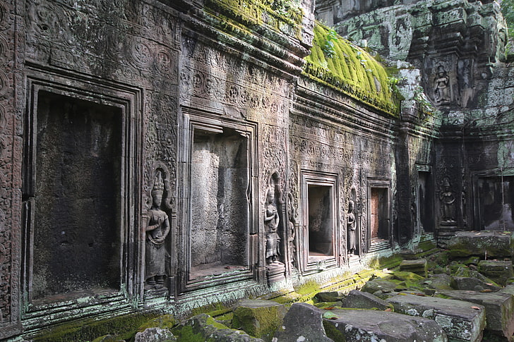 famous temple landmark, Siem Reap, Angkor Wat, Hinduism, lights, HD wallpaper