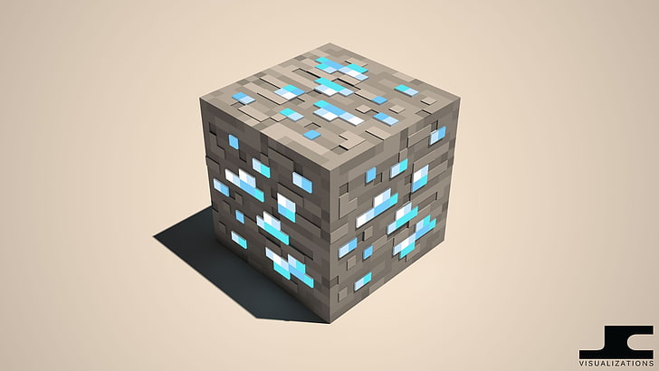 gray and blue Minecraft cube illustration, video games, studio shot