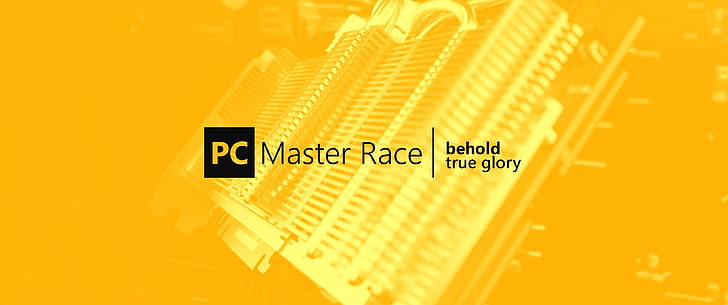 PC Master  Race, PC gaming, yellow, text, western script, communication