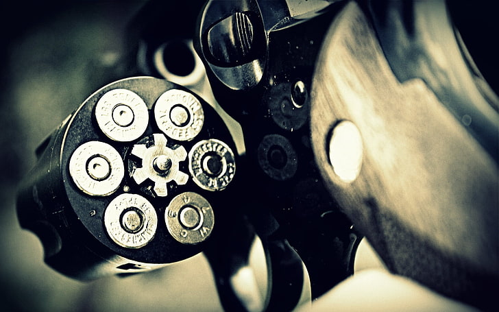 gun, ammunition, revolvers, weapon, roullete, Ruger, close-up, HD wallpaper