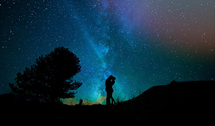 Hd Wallpaper Love Couple Night Sky 4k Star Space Astronomy Silhouette Flare - Night Sky Wallpaper 4k Pc