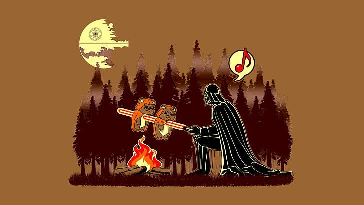 Star Wars Darth Vader illustration, minimalism, humor, Ewok, dark humor