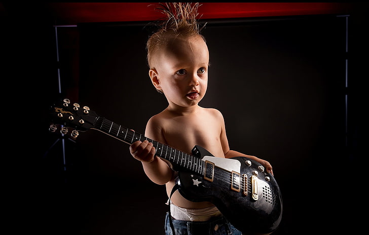 2880x1800px | free download | HD wallpaper: Rock Baby, black electric  guitar, funny, hair, rocks, childhood | Wallpaper Flare