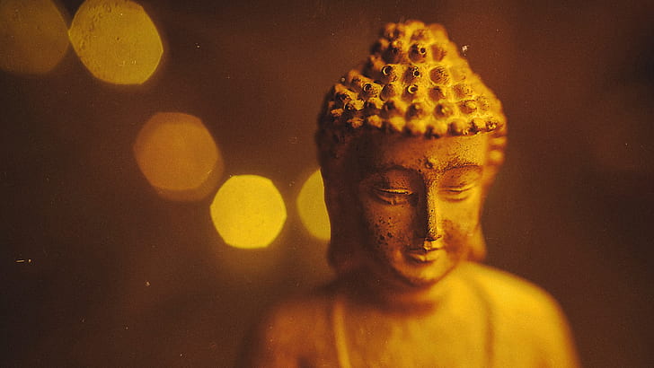macro, Buddha, lights, warm, closeup, still life, bokeh, depth of field, HD wallpaper