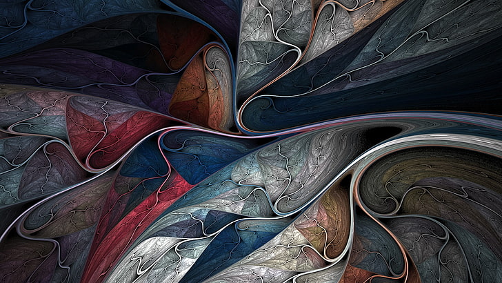 blue, gray, red, purple, and yellow abstract illustration, colorful