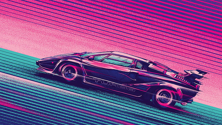 car, neon, Lamborghini Countach