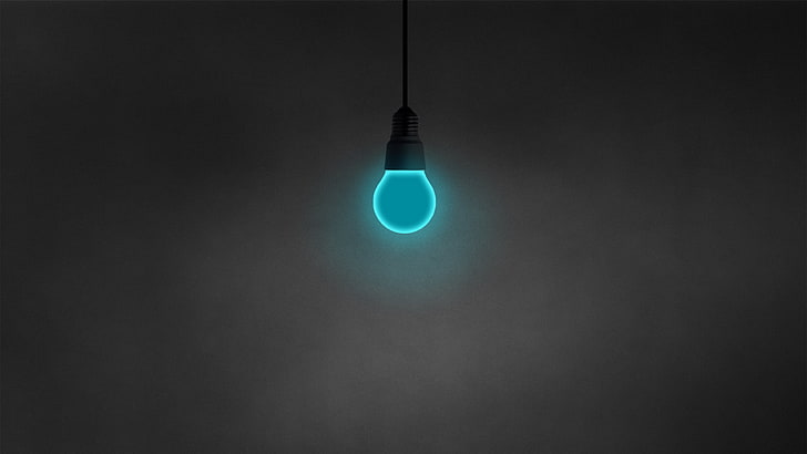 black LED bulb, minimalism, dark, simple, cyan, light Bulb, electric Lamp, HD wallpaper