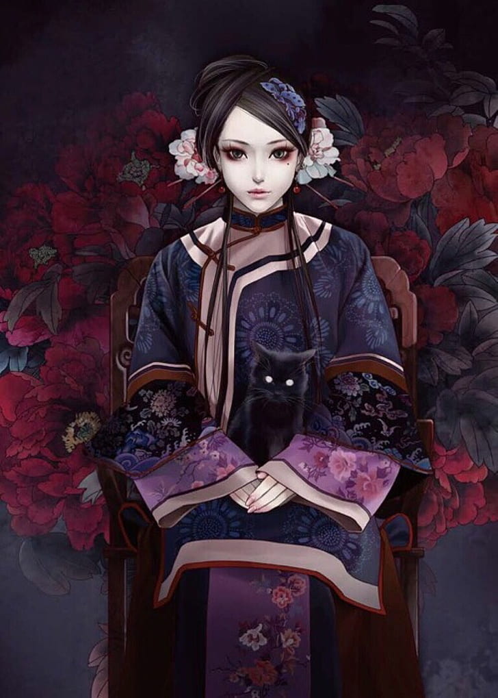 anime girls, Chinese dress, Zhang Xiao Bai.