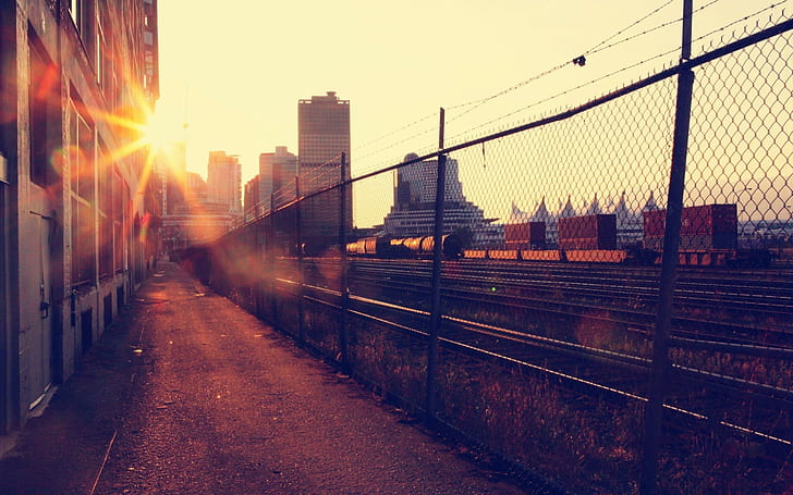 photography, urban, architecture, building, sunset, railway, HD wallpaper