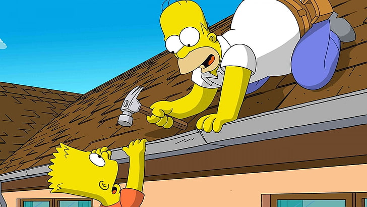 The Simpsons Bart, Homer Simpson, Bart Simpson, sky, yellow, low angle view, HD wallpaper