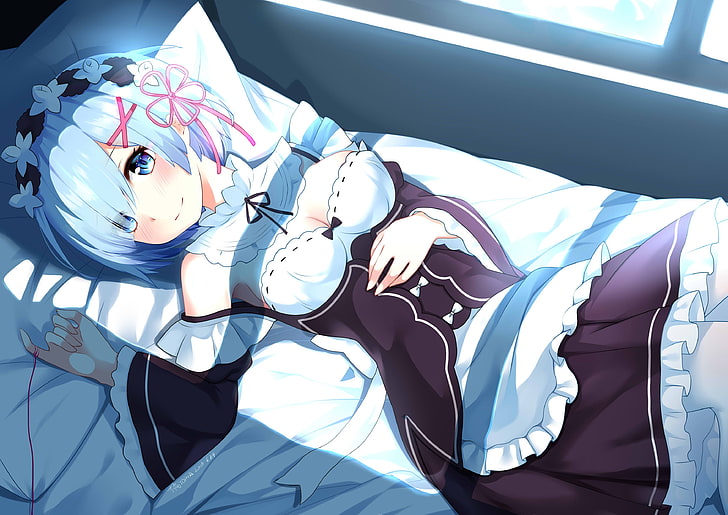 blue-haired female character illustration, anime, anime girls, HD wallpaper