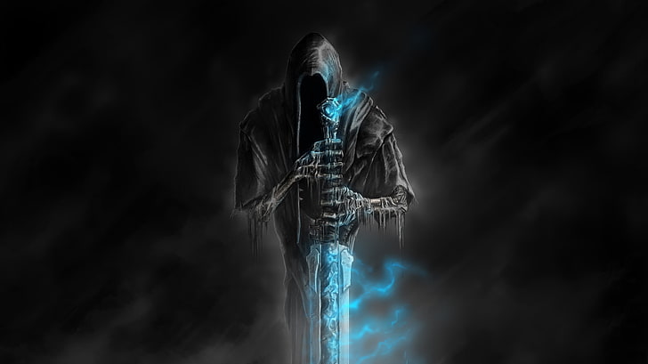 HD wallpaper: Grim Reaper wallpaper, death, darkness, bones, horror, art,  blue flame | Wallpaper Flare
