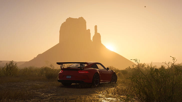 sunset, 911, Porsche, game, Ubisoft, GT3 RS, The Crew 2, HD wallpaper