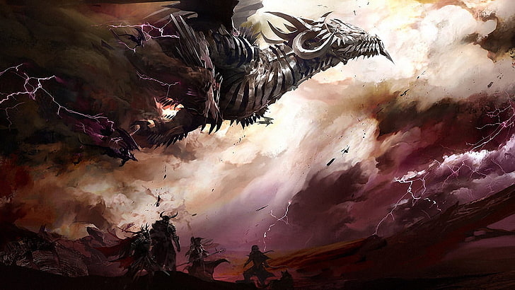 black dragon illustration, fantasy art, concept art, Guild Wars, HD wallpaper