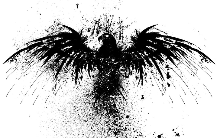 black bird illustration, minimalism, birds, eagle, artwork, monochrome
