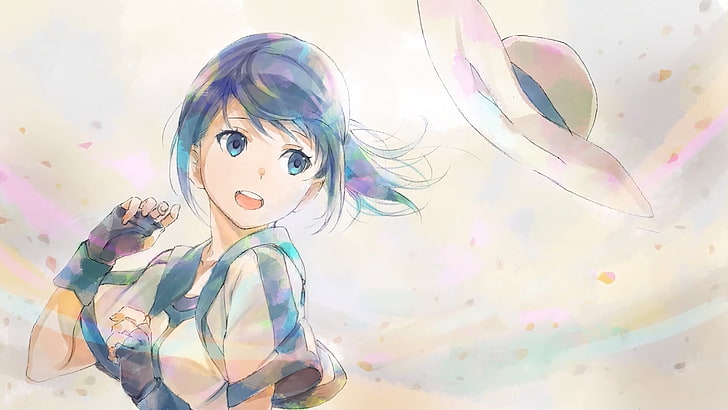 woman in blue and white dress painting, Hai to Gensou no Grimgar
