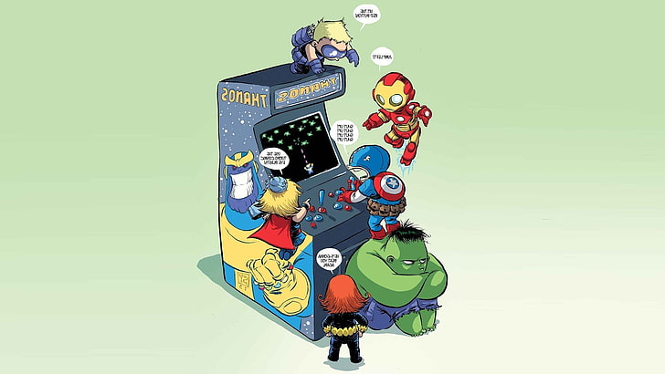 Arcade Cabinet, Captain America, hulk, Iron man, Marvel Comics, HD wallpaper