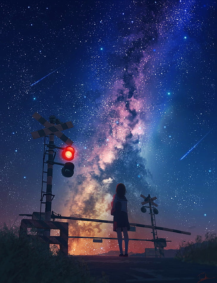 Hd Wallpaper Starry Sky Anime Galaxy Stars Shooting Stars
