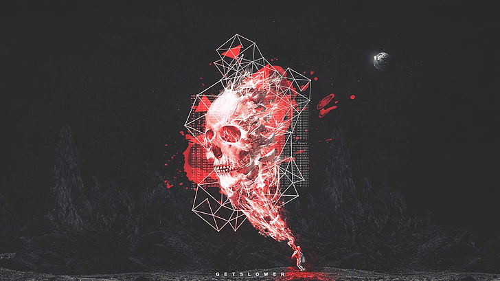 red skull with lines clipart, noisia, space, motion, firework