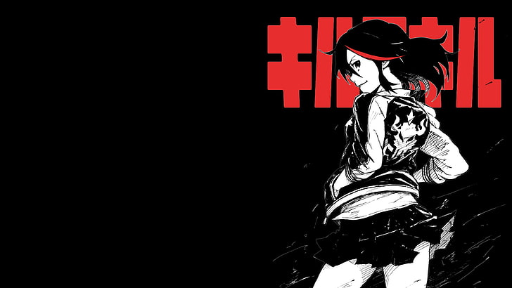 female anime character poster, black and white anime female illustration