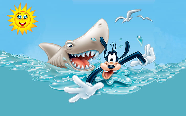 Danger Of Sharks Goofy Cartoon Walt Disney Photo Wallpaper Hd 1920×1200, HD wallpaper